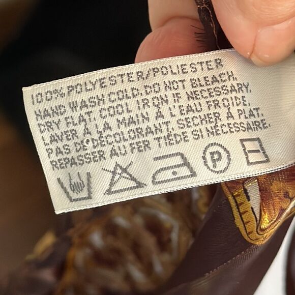 Vtg very large Liz Claiborne brown, gold & cream polyester scarf/ key print - Picture 7 of 10